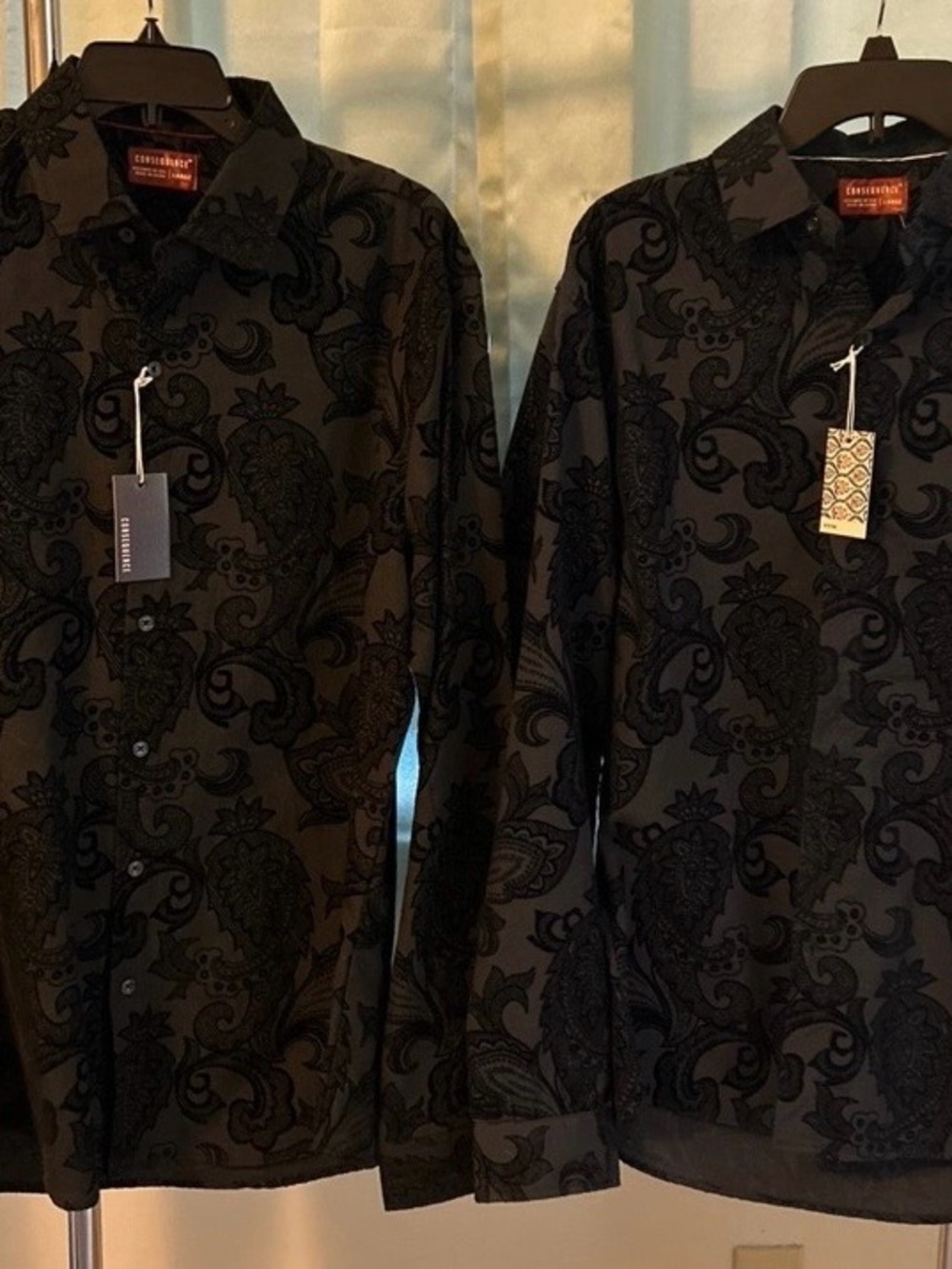 (2) Contemporary Black Paisley Dress Shirt by Consigliere